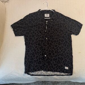 Duvin Black/Leopard Print Button Up Shirt Size L